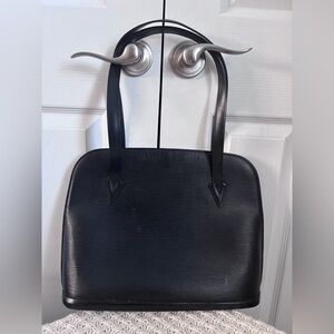 Authenticated Vintage Louis Vuitton Lussac Handbag, Black Epi